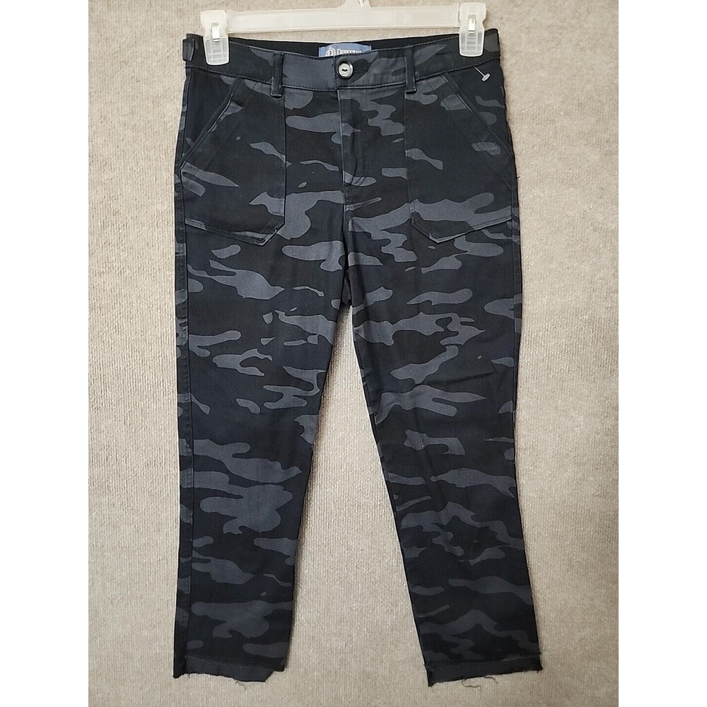 Democracy Ab Solution Pants Womens 6 Black Camo Raw Hem Slimming Stretch